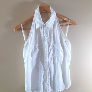 White linen button halter